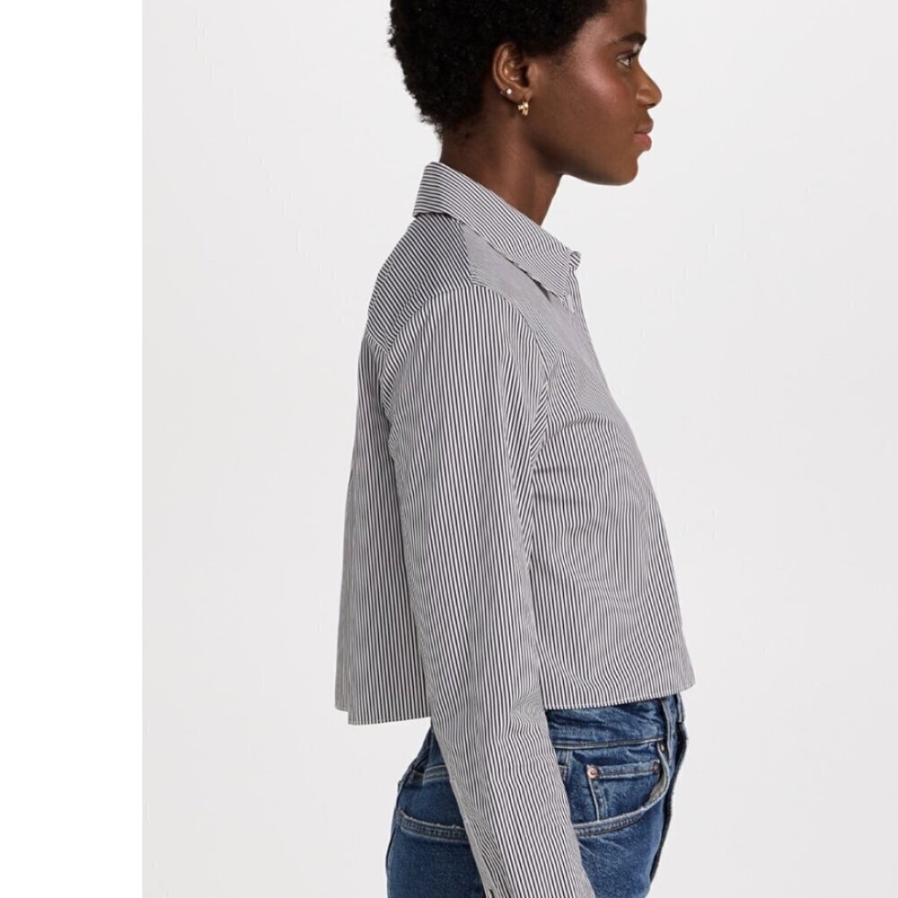 ZARA Black and White Striped Cropped Shirt (Size Large) NEW WITH TAG! - Picture 4 of 7